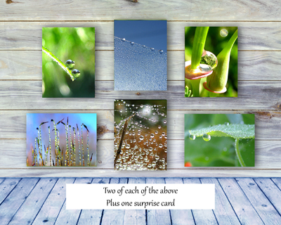 Dew Drops II Greeting Card Collection by The Poetry of Nature - front and back of box - Peaceful, soothing water drop note cards with poems